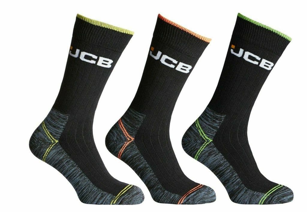 JCB Work Socks Men s Black Thick High Vis Boot Socks 3 Pairs Size 6-11 ...